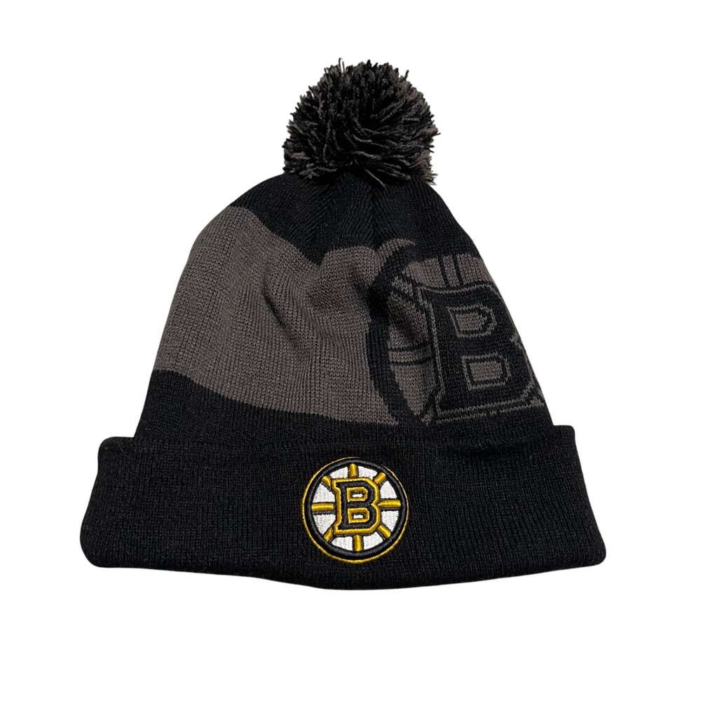 Boston Bruins NHL Fan Favorite OSFA Knit Pom Beanie Hat Black Gold